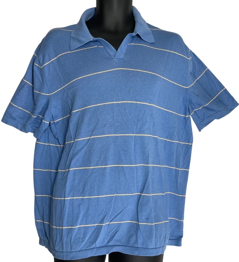 Banana Republic Polo Shirt Mens XL Blue Striped Cotton Silk Cashmere SMALL RIP
